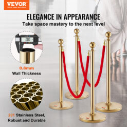 Vevor Stanchions With Velvet Ropes, Crowd Control Stanchion With Hollow Base And 5ft Red Velvet Ropes, Water Fillable Gold Stanchions Ball Top Queue