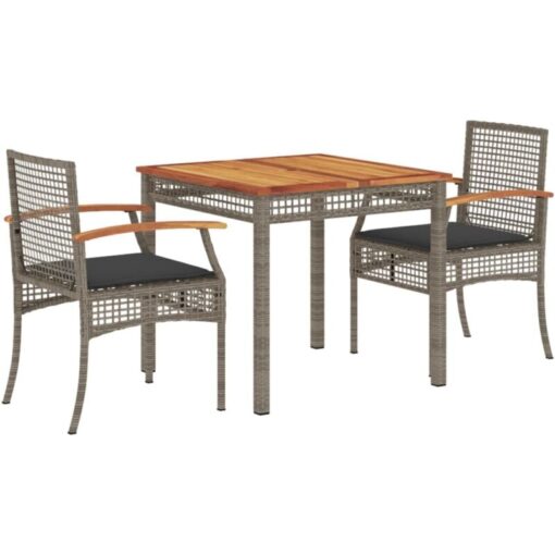 Vidaxl - 3 Piece Garden Dining Set with Cushions Grey Poly Rattan