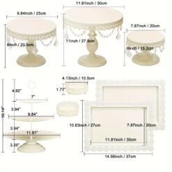 Vilavita Set Of 8pcs Cake Stand Original Design Pendant Decoration Small Party Dessert Display Set, Table Centerpiece Cupcake Tray Cream White Round