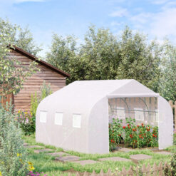 Walk-in Polytunnel Greenhouse Garden Tunnel Shelter Plant Shed With Door And Windows, Galvanised , White