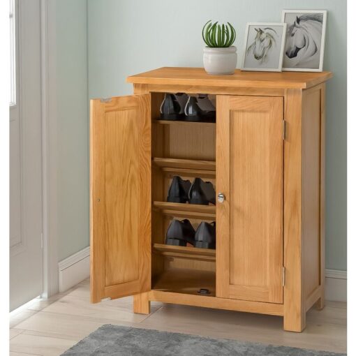 Waverly Oak Shoe Storage Cabinet in Light Oak, Modern Shoe Cupboard, Wide Shoe Rack, Shoe Storage for 15 Pairs of Shoes, Shoe Cabinet for Living Room