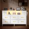 White Dresser For Bedroom, Dresser For Bedroom With 10 Drawers, Tv Stand For Bedroom, Dresser Tv Stand For 55" Tv, Fabric Dresser With Leather Front,