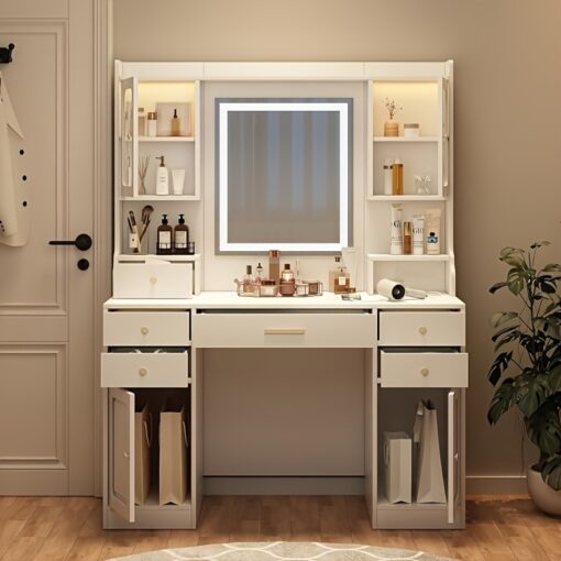 White Dresser With Mirror & 6 Drawers And 4 Cabinets