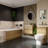 Wholesale Domestic Ashby 1500mm x 700mm Slim Edge Straight Single Ended Bathroom Suite including Autumn Oak Furniture Set with Minimalist Basin