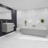 Wholesale Domestic - Camden 1700mm Straight Double Ended Bathroom Suite including Gloss Grey Pearl Vanity Unit with Polished Chrome Handles