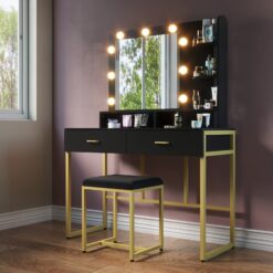 Wildhome Vanity Set With Lighted Mirror, Vanity Desk With 2 Drawers, Makeup Vanity Dressing Table With 9 Lights For Women