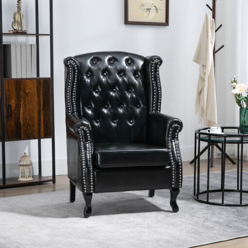 Wingback Armchair, Chesterfield-style Pu Leather Fireside Chair, Button Tufted Accent Chair With Nailhead Trim For Living Room, Bedroom, Home Office