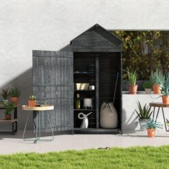 Wooden Outdoor Storage Shed, Compact Utility Outdoor Tool Shed With Lockable And Shelves, Grey