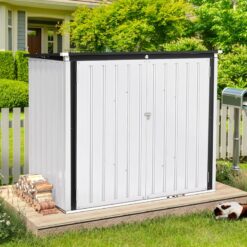 YODOLLA 1.5x0.8m Garden Storage Shed, Bike Shed with Double Door and Opening Lid, Outdoor Storage Box for Bikes,Trash Cans, Garden Tools, White