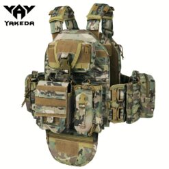 Yakeda 1000d Tactical Molle Vest, Xxl Adjustable With Metal Quick Release Modular Outdoor Vest With 8 Pouches