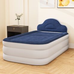 Yardbliss Twin Size Air Mattress With Built-in Pump, 18in Inflatable Bed With Headboard, Blow Up Mattress With Carry Bag And Repair Tools For Guest,