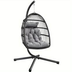 Yardfunuk Steel Frame Egg Chair With 105x72x74 Cm Basket Size And Rattan Design For Patio