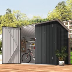 Yodolla - 2.1x0.9m Garden Shed Storage,Metal Lockable Outdoor Bike Shed with Door for 2-3 Bikes,Waterproof Galvanized Steel Tool Storage Shed for