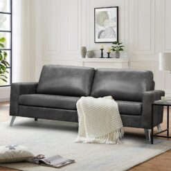 Yodolla Leather Sofa Couch, Faux Leather Couch 79" Wide, Couches For Living Room, Grey Leather Sofa Couch, Grey