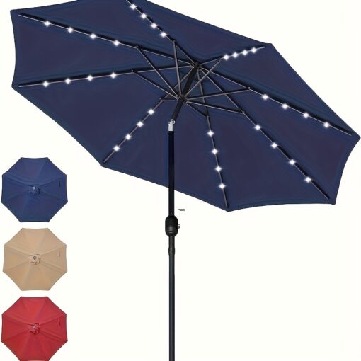 Yssoa 9' Solar Umbrella 32 Led Lighted Patio Umbrella Table Market Umbrella With Push Button Tilt/crank Outdoor Umbrella For Garden, Deck, Backyard