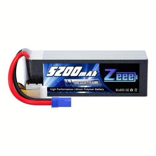 Zeee 6s Lipo Battery 5200mah 22.2v With Ec5 Connector Rc Battery For Rc Car Truck Airplane Helicopter Quadcopter Boat (1 Pack)