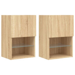 vidaXL TV stands with LED lights. 2 pieces. Sonoma oak 40.5 x 30 x 60cm