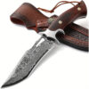 1 Piece Damascus Hand Knife-fixed Blade, Wooden Handle And Leather Sheath, Easy To Carry, Fast Cutting