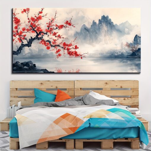 1.5-inch Pine Solid Wood Frame, Chinese " " , Modern Landscape Decoration Hanging Painting