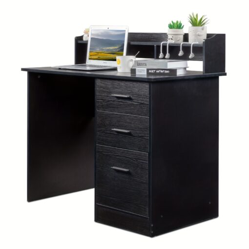 110*50*95cm Particleboard Paste Desktop Storage Drawers Computer Desk Black Wood Grain