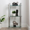 113cm Chrome 3 Tier Display Unit with Glass Shelfs, Metal Shelving Unit for Decor - Chrome