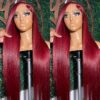 13x4 220% 99j Straight Wig Swiss Hd Wig For Women Red Colored Pre Wig