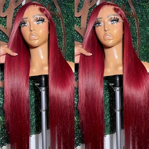 13x4 220% 99j Straight Wig Swiss Hd Wig For Women Red Colored Pre Wig