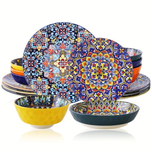 16- Dinnerware Set For 4, Pattern Combination Set 10.5in , 8.5in , 32oz And 26oz Bowl