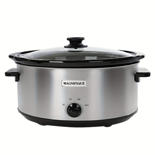 1pc 8 Quart Slow Cooker Oval Manual Pot Food Warmer With 3 Cooking Settings, Stainless Steel