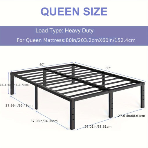 1pc Metal Bed Frame, Frame Height 18', Sturdy Iron Bed Frame, , Simple, Heavy Duty, Easy To , Spring Required, Black (queen Size/full Size)