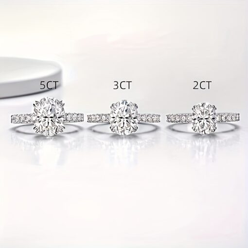 1pc S925 2-3-5 Carat Oval Moissanite Ring Good For Daily Wear, Suitable For Party, Date, Anniversary, Party, Birthday Gift