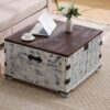 1pc Vintage Farmhouse Coffee Table With Hidden Storage Room, Large Dining Table, Suitable For Family Living Rooms And Offices