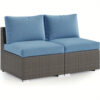 2 Piece Patio Armless Sofa, Outdoor Wicker Sectional Furniture With Cushion, Loveseats For Garden Backyard