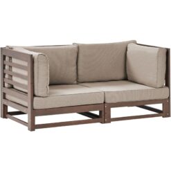 2 Seater Garden Outdoor Acacia Wood Sofa Bench with Cushions Dark Wood Trani