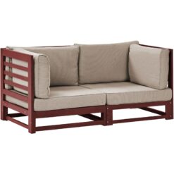 2 Seater Garden Outdoor Acacia Wood Sofa Bench with Cushions Mahogany Brown Trani