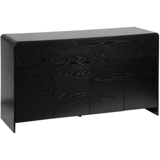 2-drawer rounded wooden-effect sideboard, Milo, Black, 140x40x75 cm