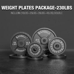 230lbs Iron Weight Plates Package, Traditional/ 2" Plates, Weight Plates For , Weightlifting, Bodybuilding & Powerlifting