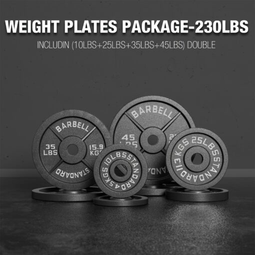 230lbs Iron Weight Plates Package, Traditional/ 2" Plates, Weight Plates For , Weightlifting, Bodybuilding & Powerlifting