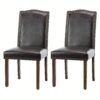 2pcs/set Classic Upholstered Dining Chairs, Faux Leather With Nailhead Trim, Wood Legs, Mid-century Modern Accent Side Chairs For Kitchen Dining Room