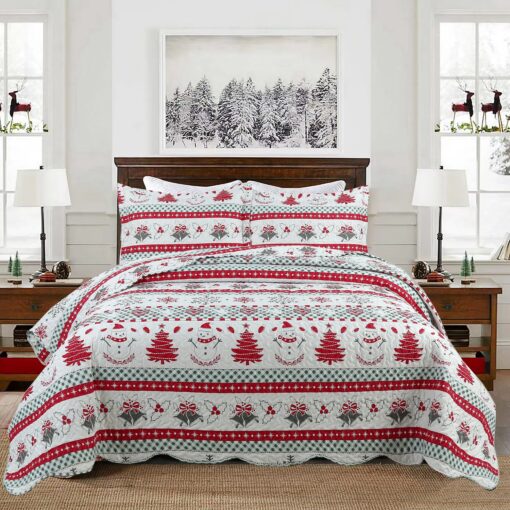 3 Christmas Bedspread Set - Red Snowman For A