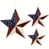 3 Pcs Patriotic Metal Barn Indoor Hanging Wall Decor Star Ornaments Decoration Country Style With Size Small 12" & Medium16.5" & Large 22"