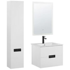 3 Piece Bathroom Furniture Set Vanity Basin Tall Cabinet led Mirror White Tudela