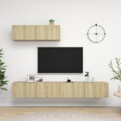 3-Piece Sonoma Oak Engineered Wood TV Cabinet Set - Modern Storage Solution For Living Room