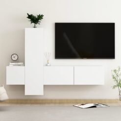 3-Piece White Engineered Wood TV Cabinet Set - Modern Living Room Furniture