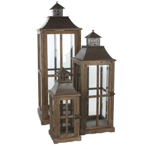 3 Piece Wooden Lantern