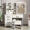 35.4" Dressing Sliding 6 Compartments 3 Drawers Stool To Suitable For Bathroom