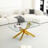 39.37" Rectangular Clear Tempered Glass Coffee Table Stylish Design With Golden Metal Legs Coffee Table For Living Room