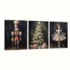 3pcs Christmas Decoration Painting, Christmas , Art Set, Hd Painting, , Wooden Frame Decoration, Suitable For , , , Bathroom, Frame