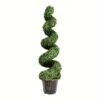 4 Ft Artificial Boxwood Spiral Topiary Tree 2 Pack, Faux Outdoor Trees For Porch, Cement Pot, Real Rattan, Sun-proof Potted Spiral Green Plants For