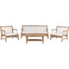 4 Piece Modern Garden Conversation Set Bamboo Wood White Cushions Riccione